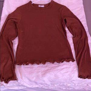 Brown long sleeve ruffle top